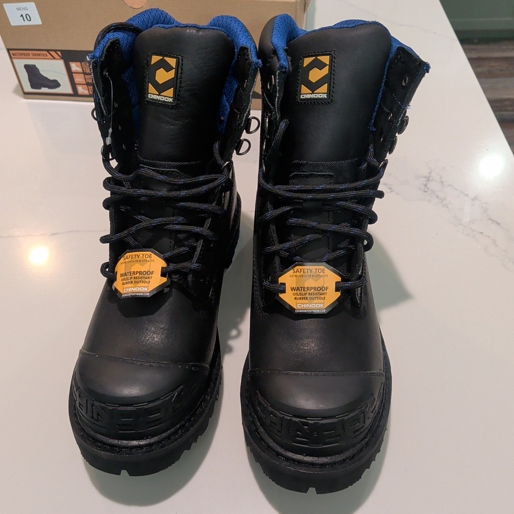 Chinook Tarantula Boots Mens 10 Leather Black Steel Toe Slip Resistant